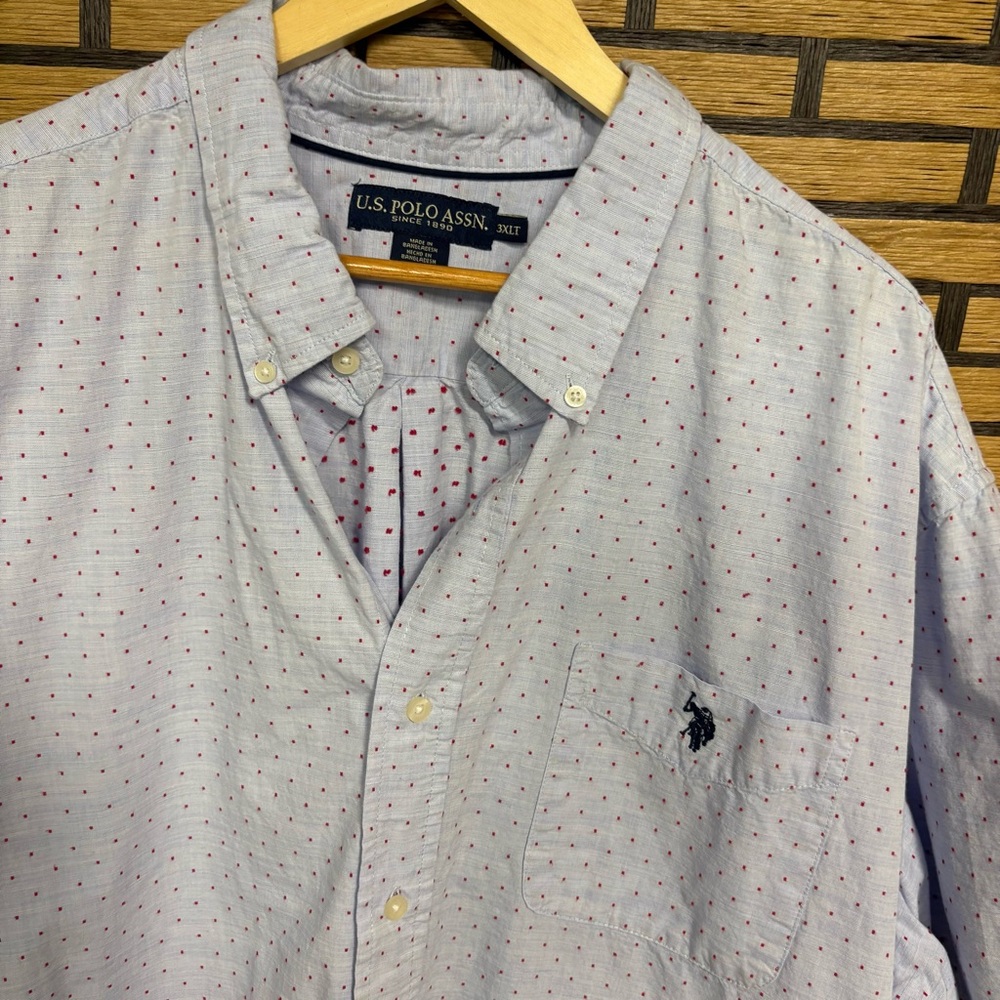 U.S. Polo Assn. Light Blue Polka Dot Short Sleeve Button Down Shirt Size 3XT